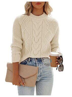 Ribbed Knit Crew Neck Long Sleeve Pullover Sweater Casual Solid